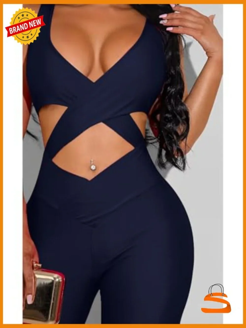 Cut Out Bodycon Jumpsuit Sleeveless Deep V Neck Zip Back Clubwear